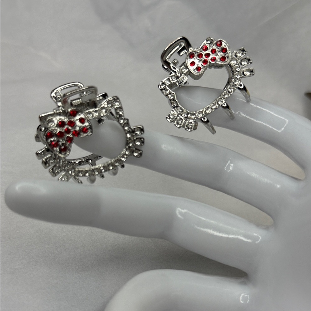 Crystal Bow Accent Silver-Tone Hello Kitty Mini Hair Claw Set